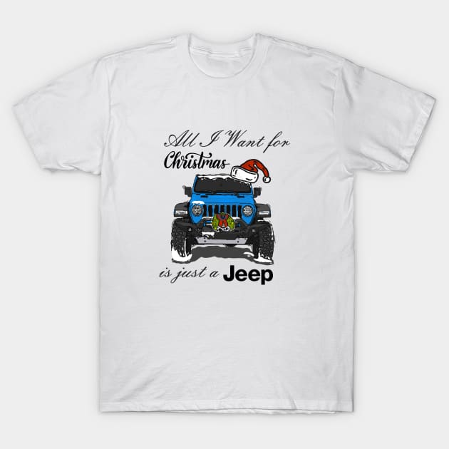 Christmas Jeep Light Blue T-Shirt by 4x4 Sketch